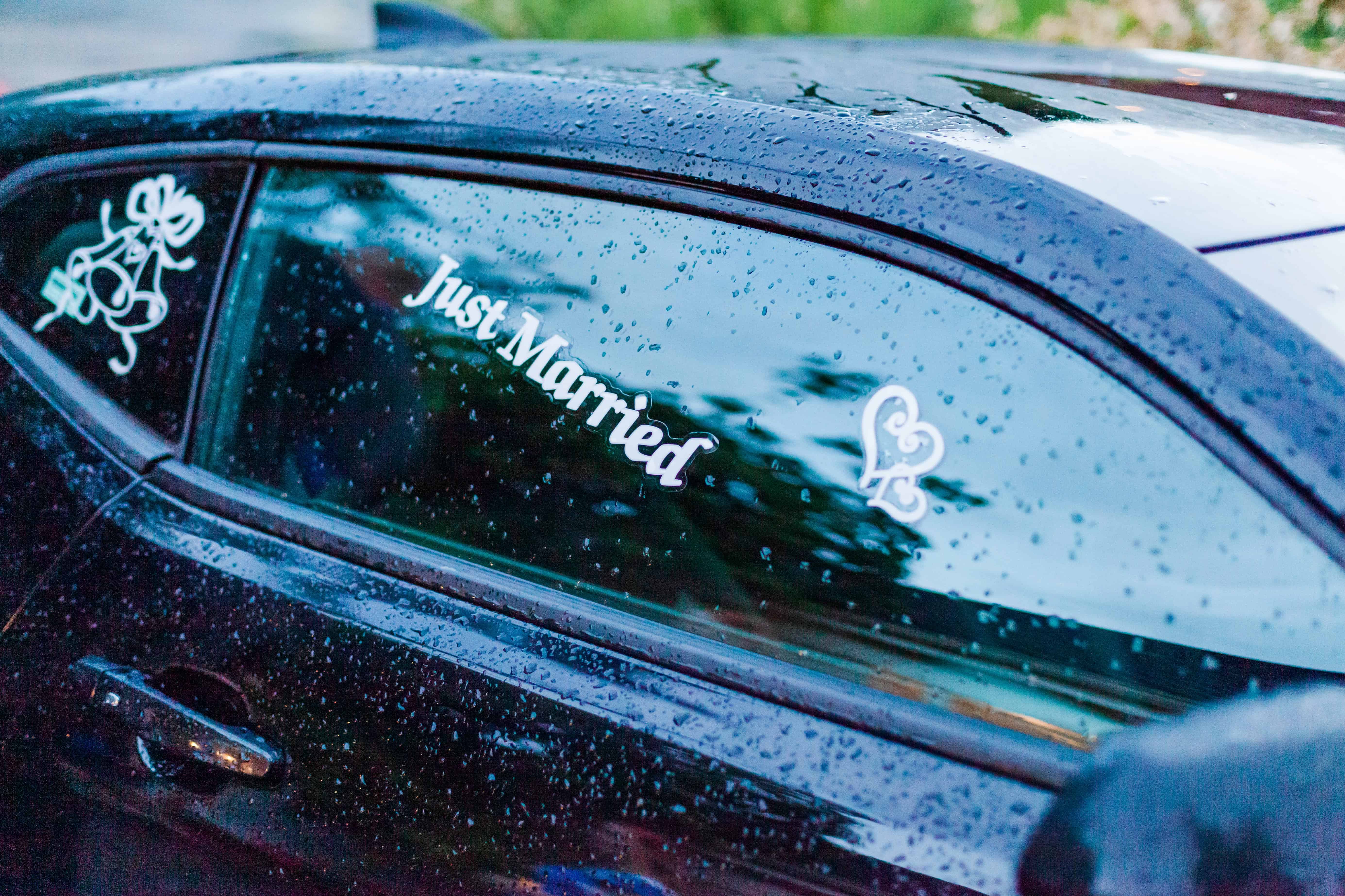 Just Married decal on car